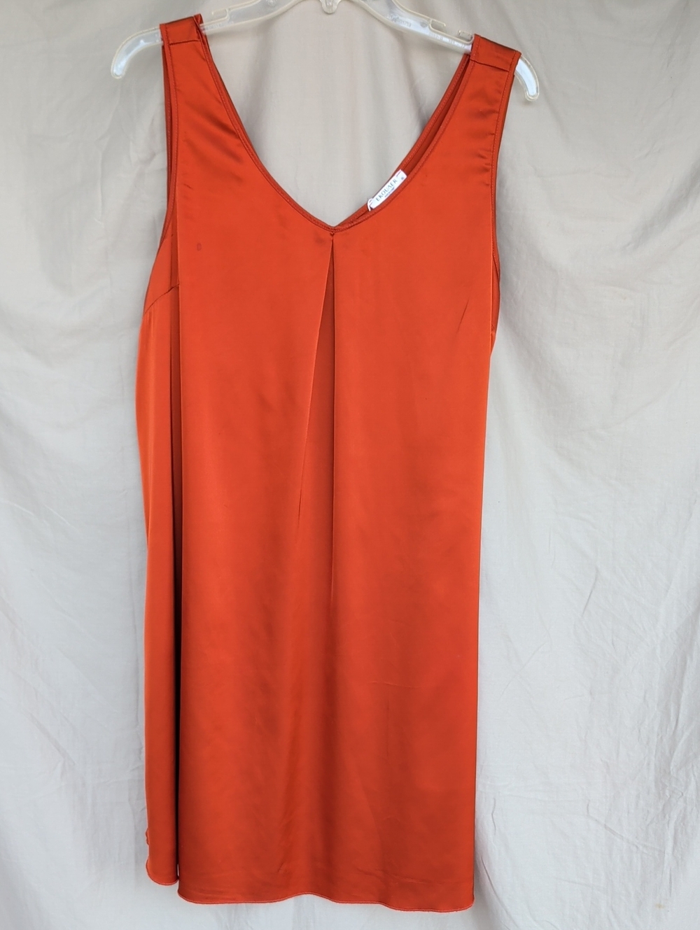 Sleeveless V-Neck Shift Dress in Burnt Orange Satin Lagon Look Classic Luxury